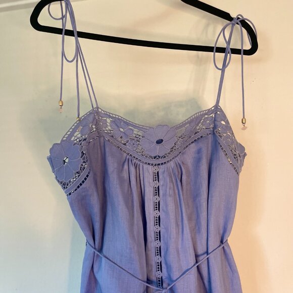 Zimmermann August Belted Linen Midi Dress in Dusty Blue – Size 3 (US 8/10) - Picture 6 of 11